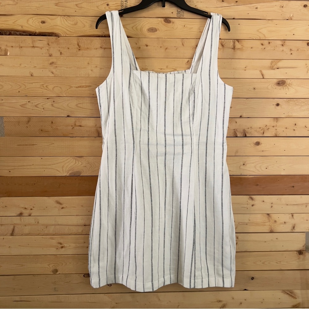 Old Navy Cream Gray Stripes Sleeveless Linen Blend Casual Pullover Dress size L